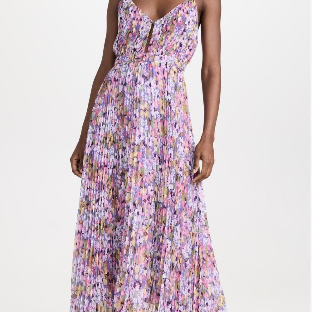 Purple floral Pleated Maxi Dress